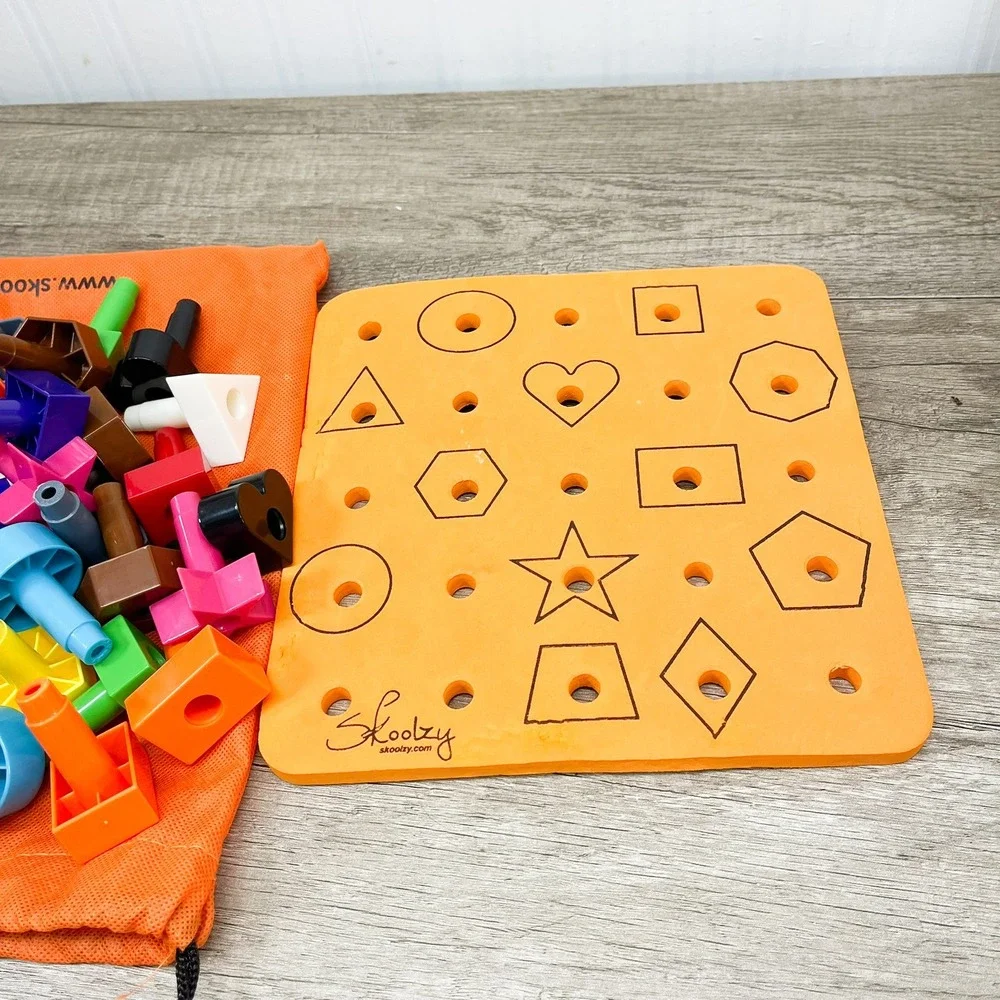 Skoolzy Peg Board Set 35 Pegs Montessori Toddler Shapes Toy with Bag